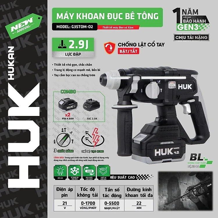 Máy khoan đục bê tông Hukan G3STOM-O2 (GEN 3)
