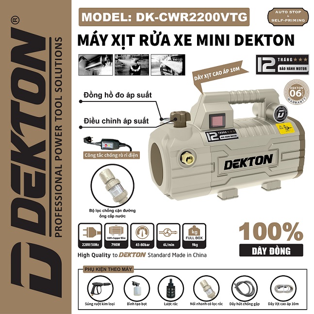 Máy xịt rửa áp lực Dekton DK-CWR2200VTG