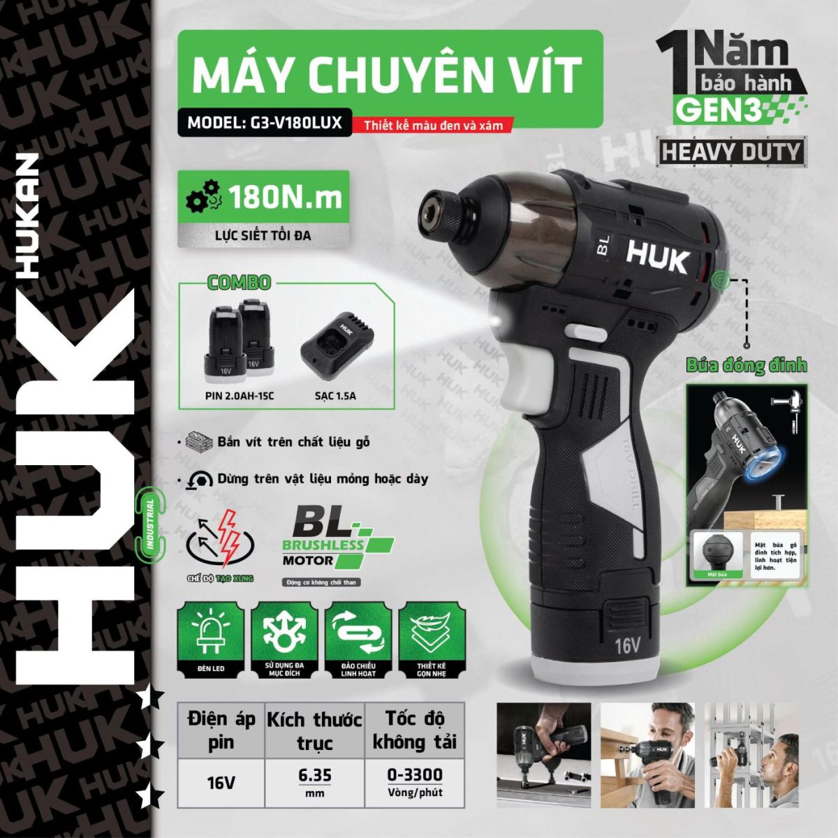 Máy khoan pin Hukan (GEN3) G3-N70