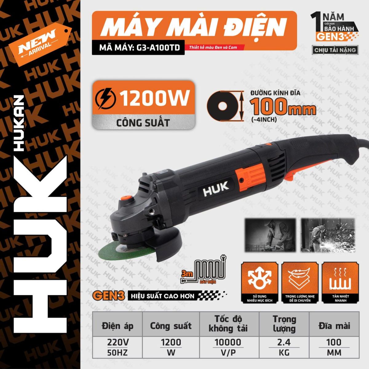 Máy mài điện Hukan G3-A100TD (GEN 3)