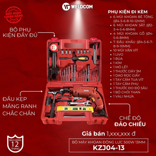 Bộ máy khoan động lực 500W 13mm KZJ04-13 – DCK