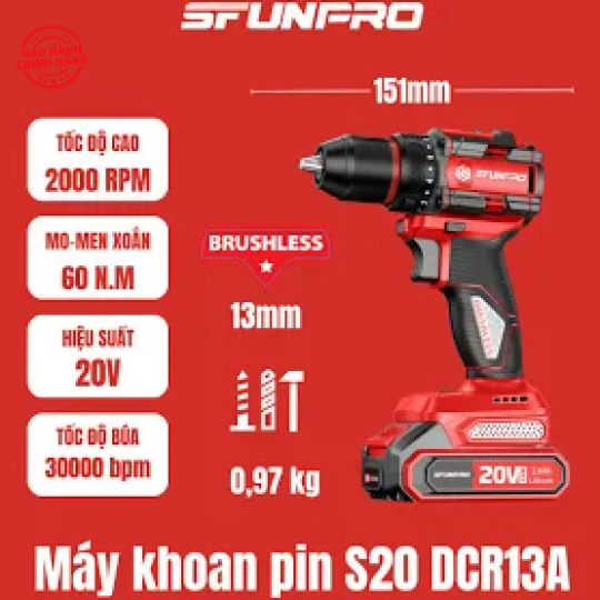 MÁY KHOAN PIN 3 CHỨC NĂNG 13MM S20 DCR13A Bản 4.0Ah