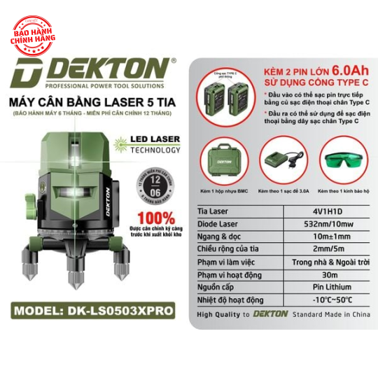 Máy cân mực 5 tia laser xanh DEKTON DK-LS0503XPRO