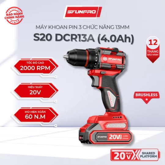 MÁY KHOAN PIN 3 CHỨC NĂNG 13MM S20 DCR13A Bản 4.0Ah