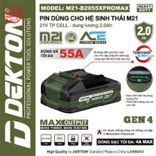 Pin 21V 2.0Ah Dekton M21-B2055PROMAX (ACE)