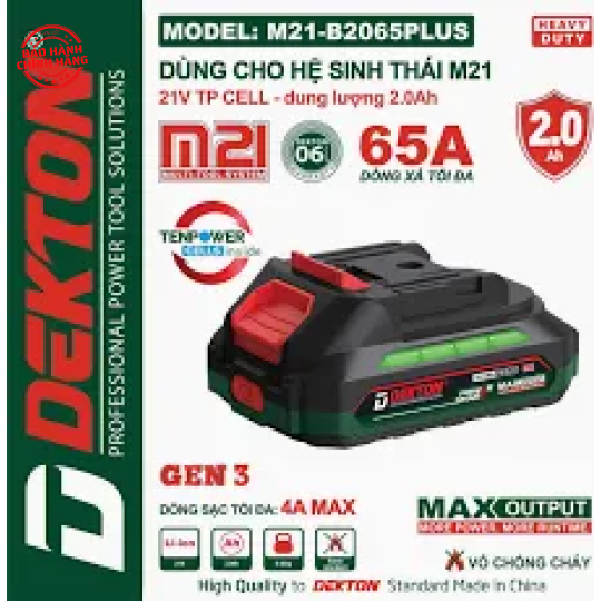Pin 21V 2.0Ah Dekton M21-B2065PLUS (dòng xả max 65A)