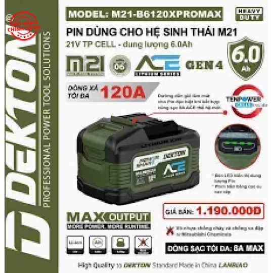 Pin 21V 6.0Ah Dekton M21-B6095A