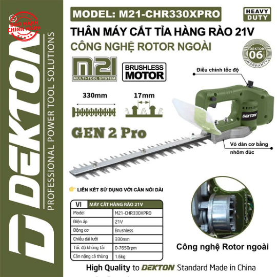 Máy cắt tỉa hàng rào pin dekton m21-chr330xpro