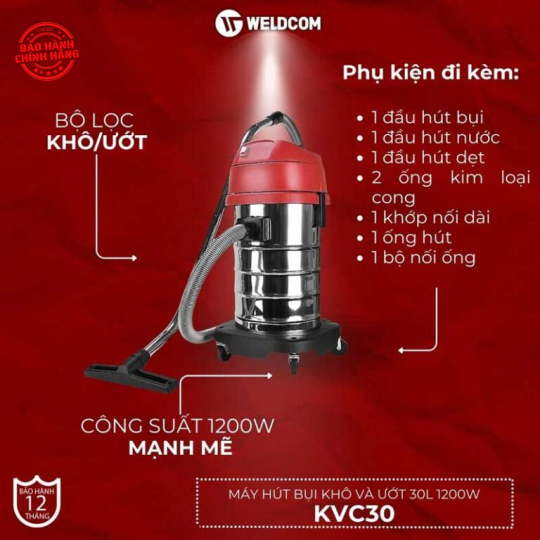 Máy hút bụi khô và ướt 30L 1200W KVC30 – DCK