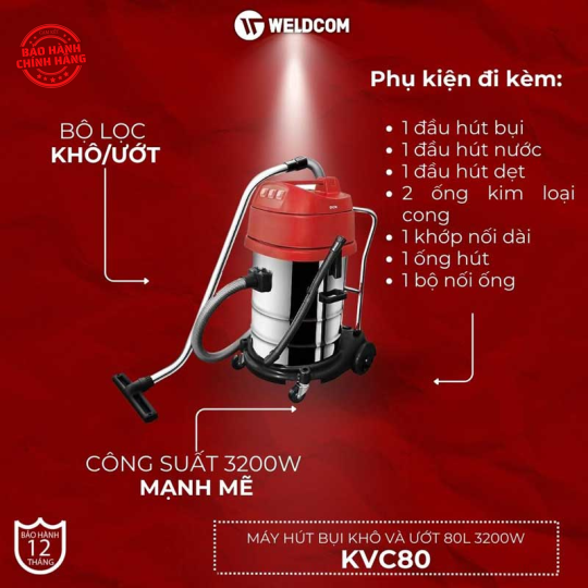Máy hút bụi khô và ướt 80L 3200W KVC80 – DCK
