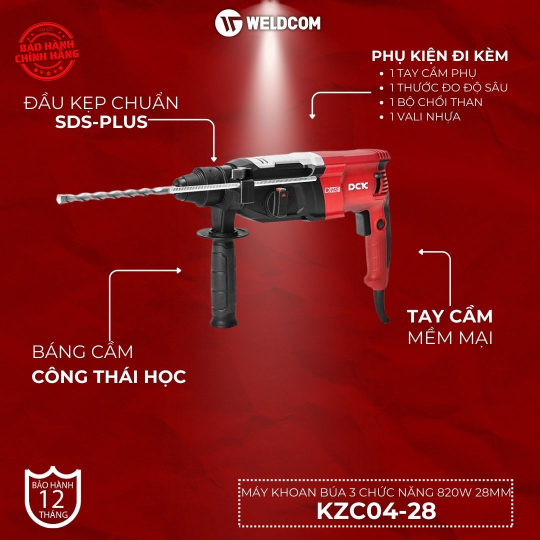 Máy khoan búa 3 chức năng 820W 28mm KZC04-28 – DCK