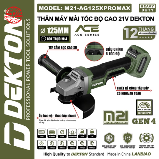 Thân máy mài góc pin 21V 125mm Dekton M21-AG125XPROMAX