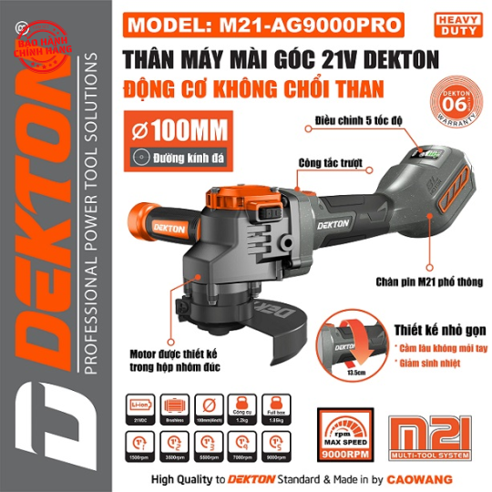 Thân máy mài pin không chổi than Dekton M21-AG9000XPRO / M21-AG9000PRO