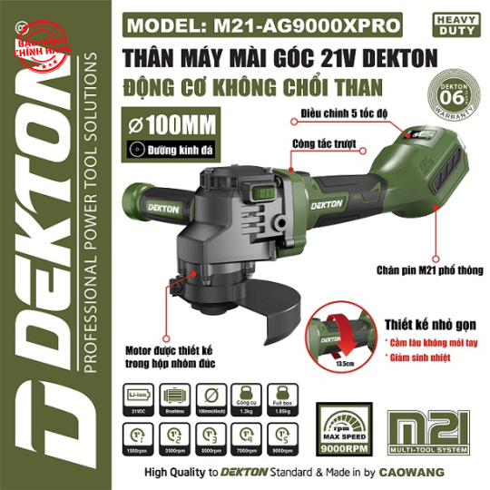 Thân máy mài pin không chổi than Dekton M21-AG9000XPRO / M21-AG9000PRO