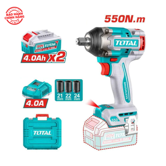 Máy vặn bu lông 20V Total TIWLI2055 (2 Pin 4.0 Ah, 1 Sạc)
