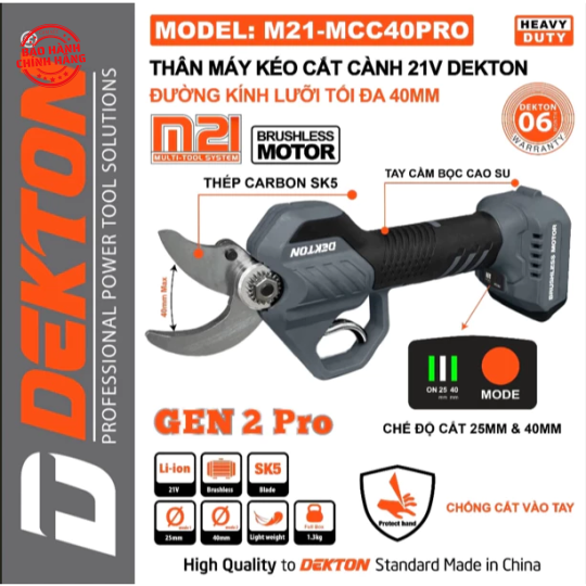 Kéo Cắt Cành Pin Dekton M21-MCC40PRO / M21-MCC40XPRO - Chân pin phổ thông