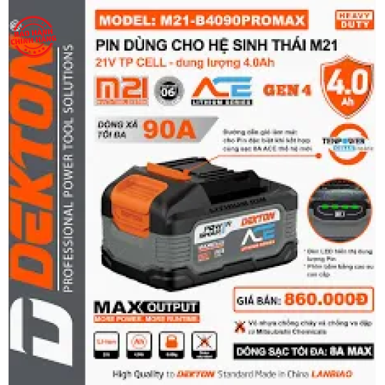 Pin 21V 4.0Ah Dekton M21-B4090XPROMAX (ACE)