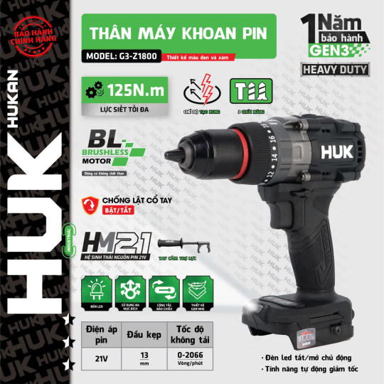Thân máy khoan pin Hukan G3-Z1800 (Body)