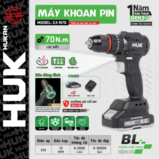 Máy khoan pin Hukan (GEN3) G3-N70
