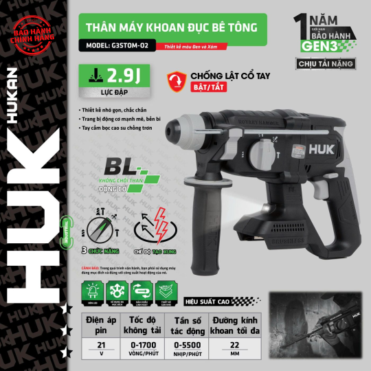Thân máy khoan đục bê tông Hukan G3STOM-O2 (GEN 3)