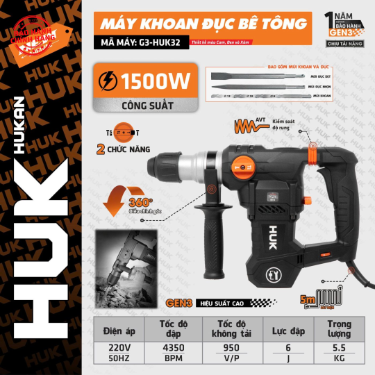 Máy Đục Bê Tông Hukan G3-HUK32 (GEN 3)